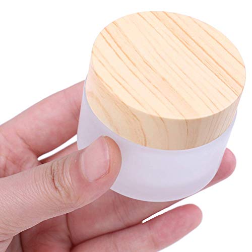 Healthcom 12 Packs 1 Oz Empty Jars 30ml Round Frosted Glass Cream Jar Bottles Holder with Wood Grain Lids Refillable Case Vial Pot Cosmetic Container - WoodArtSupply