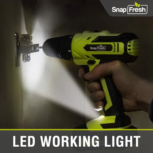 SnapFresh Cordless Drill - 20V Cordless Drill with Battery and Charger, Power Drill Set with 2 Variable Speed, 21+1 Torque Setting, Lightweight, LED, SnapFresh