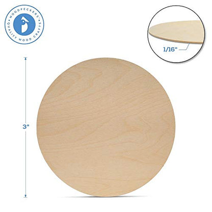 Wood Discs for Crafts, Blank Tokens, or Wooden Coins, 3 x 1/16 inch, Pack of 100 Unfinished Wood Circles, by Woodpeckers