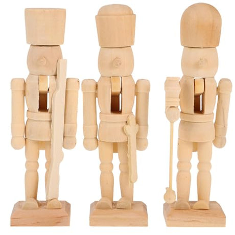 BESPORTBLE 3Pcs Christmas Wooden Unfinished Nutcracker Figurines DIY Blank Unpainted Nutcracker Puppet Nutcracker Soldier Ornament for Christmas BESPORTBLE