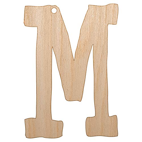 Letter M Uppercase Cute Typewriter Font Unfinished Craft Wood Holiday Christmas Tree DIY Pre-Drilled Ornament Sniggle Sloth
