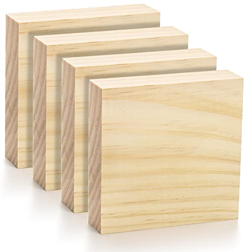 YOUEON 12 Pack Unfinished Wood Blocks for Art and Crafts, 4 X 4 X 1 Inch MDF Wood Board Wood Square Blocks Craft Panels Great for Crafts, Painting, Youeon