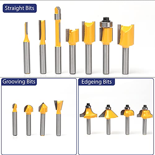 MNA Router Bits Set 15 Pieces 1/4 Inch, Classical Router Bits Kit, DIYer Woodworking Tools, Wood Case