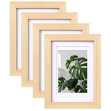 Egofine 5x7 Picture Frames Natural Wood Frames with Plexiglass, Display Pictures 3.5x5/4x6 with Mat or 5x7 Without Mat Set of 4 for Tabletop and Wall Egofine