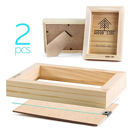 Wooden Picture frames 5x7 Inch - with Real Glass - Set of 2 - Eco Unfinished Wood - Thick Borders - Natural Wood Color for Table Top Display and Wall - WoodArtSupply