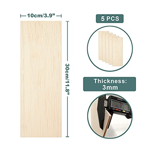 Balsa Wood Sheets 1/8" Inch Thick 12" x 4" Unfinished Wooden Board by Craftiff (5 Pack)