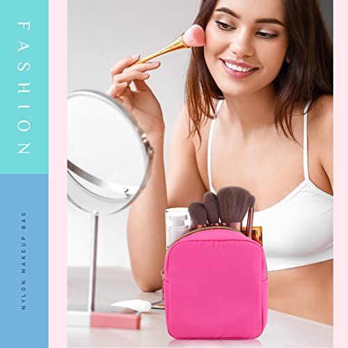 Remerry 6 Pcs Nylon Cosmetic Bag Travel Make up Pouch Toiletry Bag with Zipper Preppy Makeup Bag Waterproof Makeup Organizer Bag Set for Women Girls Remerry