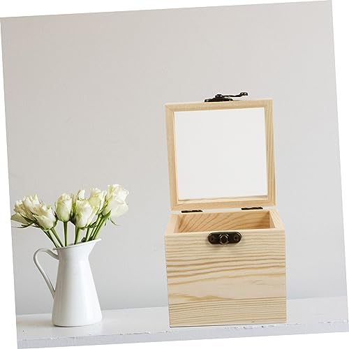 Holibanna 6 Pcs Wooden Box with Glass Lid Candy Unfinished Wooden Chest Earring Display Holder Jewelry Container Glass Jewelry Keepsake Necklace Case Holibanna