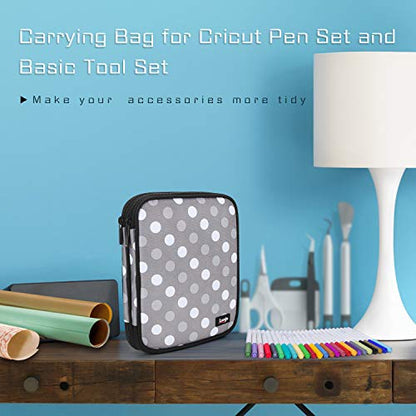 LUXJA Carrying Bag Compatible with Cricut Pen Set and Basic Tool Set, Double-layer Organizer Compatible with Cricut Accessories (Bag Only), Gray Dots - WoodArtSupply