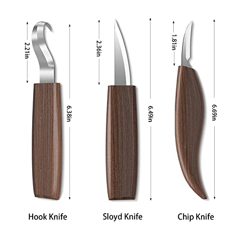 10pcs Wood Whittling Kit, Wood Carving Tools for Beginners with Hook Knife, Chip Knife,sloyd Knife, Gloves, 3pcs Carbon Steel Carving Knives.