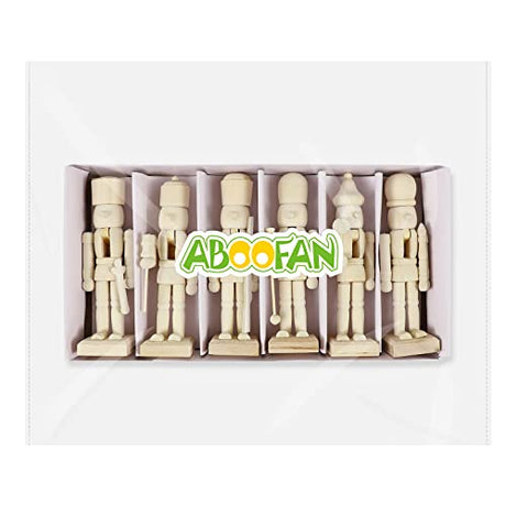 ABOOFAN 6Pcs Christmas Wooden Unfinished Nutcracker Figurines DIY Blank Unpainted Nutcracker Puppet Walnut Soldier Ornament Decoration ABOOFAN