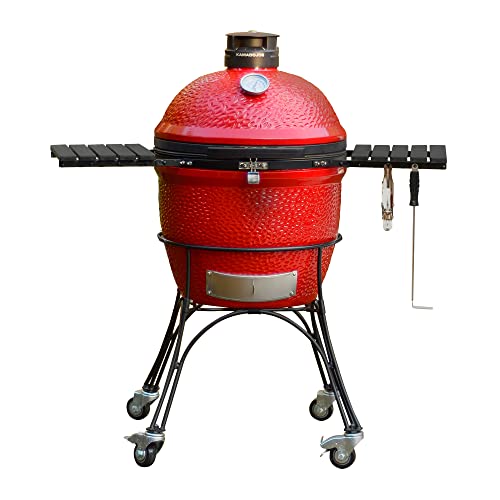 Kamado Joe KJ23RHC Classic Joe II 18-inch Charcoal Grill with Cart and Side Shelves, Blaze Red - WoodArtSupply