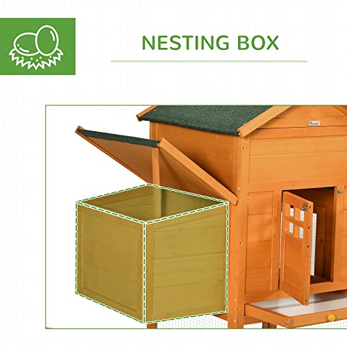 PawHut 118" Extra Large Chicken Coop with Asphalt Roof, Wooden Hen Run with Slide-Out Tray and Nesting Box, Chicken Hutch for 3-6 Chickens, Orange - WoodArtSupply