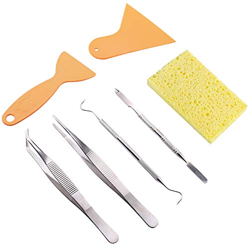 Whaline 7 Pieces Mosaic Tools, Mosaic Tweezers Tile Beginner Setwith 2 Scrapers, 2 Tweezers, 1 Double-EndedHook, 1 Spatula, 1 Sponge Whaline