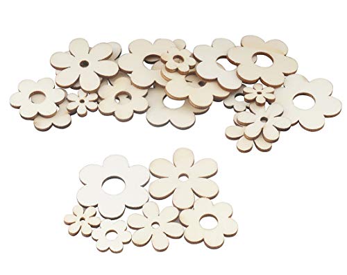 ALLinONE Flower Shape Unfinished Wood Cut Slices for for DIY Craft Decoration (Mixed Size)