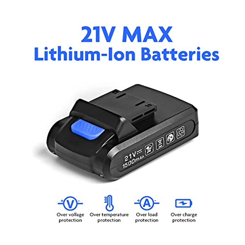 Jar-Owl 21V Cordless Drill, 350 in-lb Torque, 0-1350RMP Variable Speed, 10MM 3/8'' Keyless Chuck, 18+1 Clutch, 1.5Ah Li-Ion Battery & Charger for jar-owl