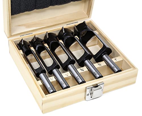 WEN DB051T 5-Piece Tenon and Deep Plug Cutter Drill Bit Set with Carrying Case