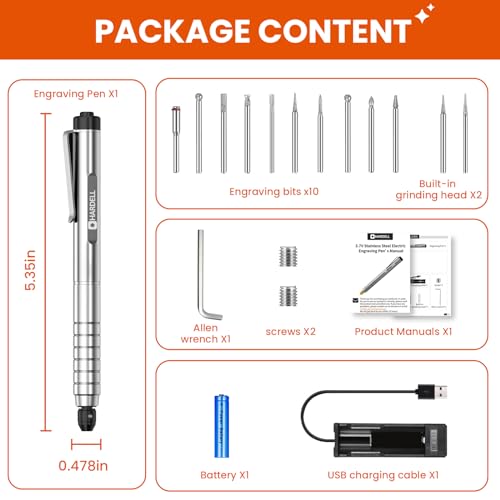 HARDELL Engraving Pen for DIY, Rechargeable Mini Engraver Pen with 10 Rotating Grinding Heads, Cordless Portable Electric Micro Engraving Pen for - WoodArtSupply