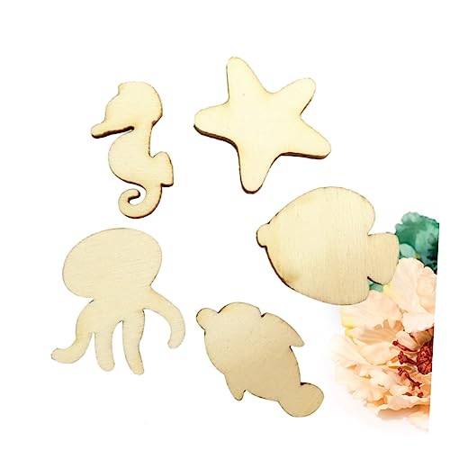 Garneck 50pcs Pieces Crafts for Kids Blank Wooden Animals Wood Octopus Ocean Animals Wood Cutouts Unfinished Wood Cutouts Hangers to Decorate Wooden Garneck