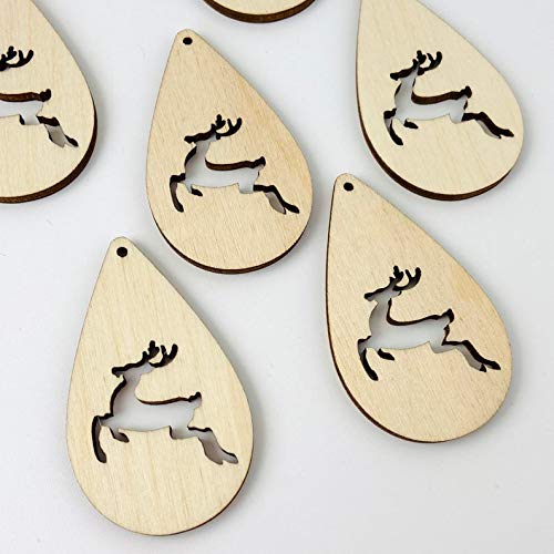 ALL SIZES BULK (12pc to 100pc) Unfinished Wood Laser Cutout Reindeer Deer Dangle Earring Jewelry Blanks Shape Ornaments Crafts Made in Texas