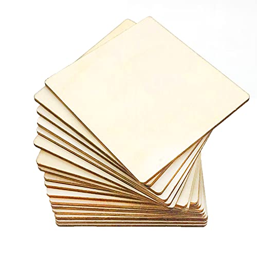 20 Pcs Unfinished Wood Pieces,4 x 4 Inch Blank Natural Slices Wood Square for DIY Crafts Painting, Scrabble Tiles, Coasters, Decoration - WoodArtSupply