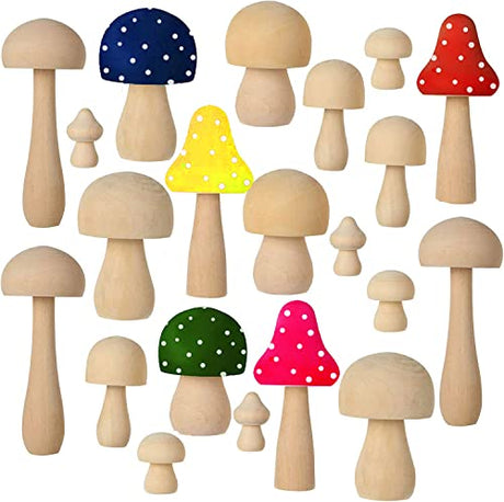21PCS Wooden Mushroom to Crafts, 7 Different Sizes Natural Wood Mushrooms for Paint, Unfinished Unpainted Wooden Mushrooms Figures Decor for Arts & EATHEATY