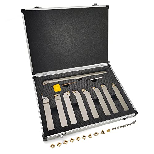 OSCARBIDE 3/4”Shank 9 Pieces/Set Indexable Nickel Plated Lathe Turning Tool Holder and Boring Bar,CNC Heavy Duty for Turning Grooving Threading Cut OSCARBIDE