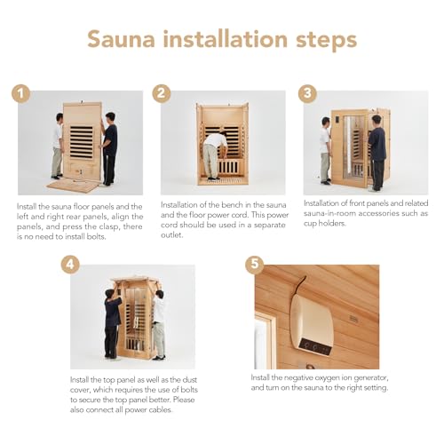 1 or 2 Person Sauna, Low EMF 6 Heating Plate Infrared Physical Therapy Wooden Dry Steam Sauna with MP3 Auxiliary Connection, Dual Controls, Iron