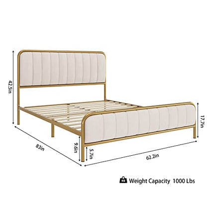 HITHOS Queen Size Upholstered Bed Frame with Button Tufted Headboard and Heavy Duty Metal Base - WoodArtSupply