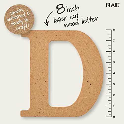 Plaid Wood Unfinished Letter, 8" Wooden Surface Perfect for DIY Arts and Crafts Projects, 63583, 8 inch Plaid