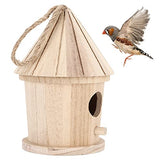 Wooden Bird House, Round Shaped Hanging Bird House, Heavy Duty Outdoor Hanging DIY Painting Decorative Bird House Use for Garden Outside Mokernali