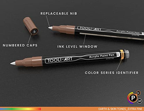 36 Acrylic Paint Pens Skin and Natural Earth Tone Marker Set For Rock Painting, Canvas, Mugs, Glass, Plastic, Wood, Metal, Fabric, Scrapbooking, Most TOOLI-ART