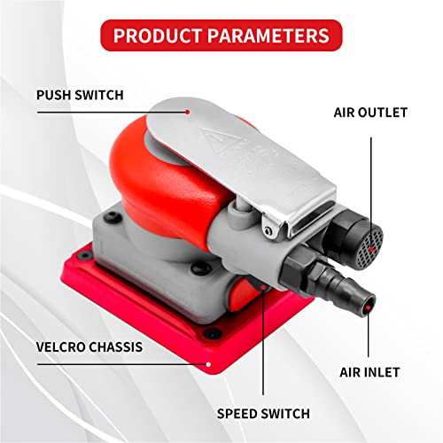 DATOUBOSS Pneumatic Palm Sander Square Air Random Orbital Sander for Car Waxing，Auto Body Work, Wood working Car Polisher Sets with Sanding Pad and DATOUBOSS
