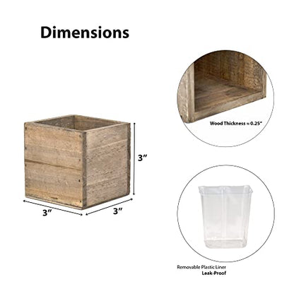 CYS EXCEL Cube Planter Box with Removable Plastic Liner (3"x3"x3")(6 PCS) | Multiple Size Choices Wood Square Planter | Indoor Decorative Window Box