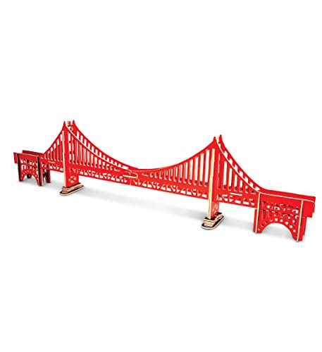 Puzzled 3D Puzzle Colorful Golden Gate Bridge Wood Craft Construction Kit Fun, Unique & Educational DIY Wooden Toy Assemble Model Pre-Colored Puzzled