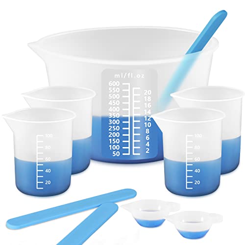 KISREL Silicone Measuring Cups for Resin, Resin Supplies with 600&100ml Silicone Cups, Resin Mixing Cups, Silicone Stir Sticks, Epoxy Mixing Cup KISREL