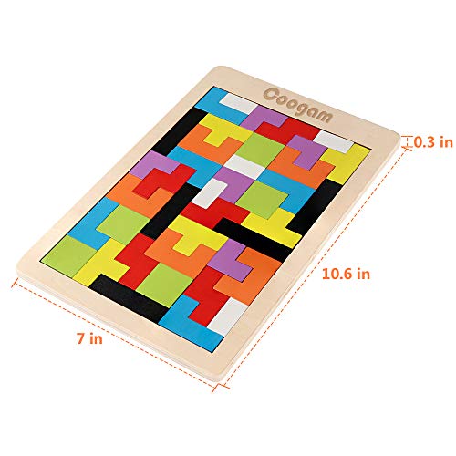 Coogam Wooden Blocks Puzzle Brain Teasers Toy Tangram Jigsaw Intelligence Colorful 3D Russian Blocks Game STEM Montessori Educational Gift for Kids Coogam