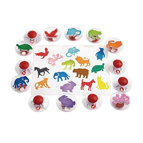 Colorations Easy Knob Grip Stamper Animal Stamps, Jungle, Domestic, Tropical, 14 Stamps, , 2 inches x 3 inches, Storytelling, Card Making, Colorations