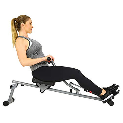 Sunny Health & Fitness SF-RW1205 Rowing Machine Rower with 12 Level Adjustable Resistance, Digital Monitor and 100 KG Max Weight - WoodArtSupply