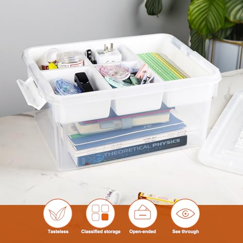 3 Pack Plastic Storage Box with Removable Tray, 17 QT Stackable Craft  Organizer with Lid, Clear Storage Container for Organizing Lego, Sewing, Art