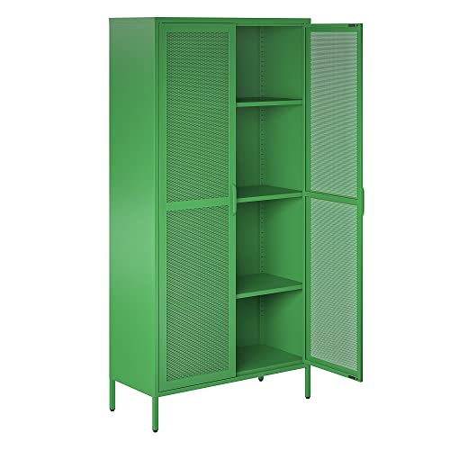 Novogratz Channing Tall 2 Door Storage Cabinet-Mesh Metal Locker, Kelly Green - WoodArtSupply