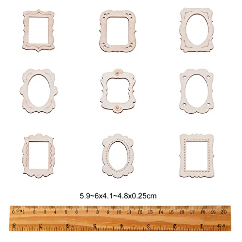 KitBeads 50pcs Random Mini Photo Picture Frame Unfinished Wood Ornaments Vintage Photo Frame Laser Cut Wood Craft Embellishments for DIY Painting