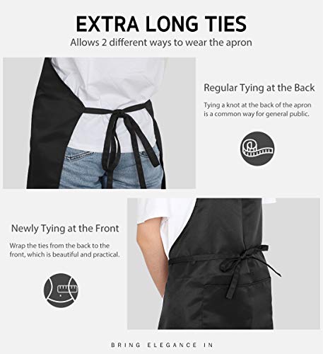 Syntus 2 Pack Adjustable Bib Apron Waterdrop Resistant with 2 Pockets Cooking Kitchen Aprons for Women Men Chef, Black - WoodArtSupply