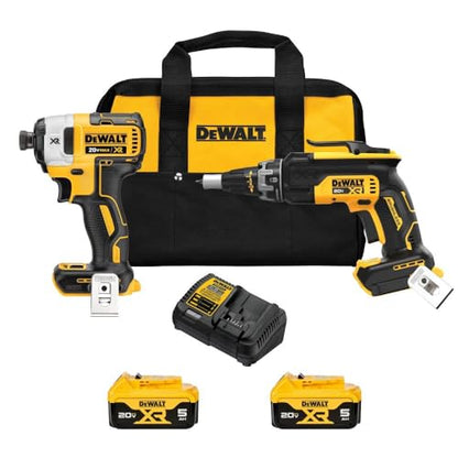 DEWALT 20V MAX XR Drywall Screw Gun and Impact Driver, Power Tool Combo Kit, 2 Batteries and Charger Included (DCK268P2) - WoodArtSupply