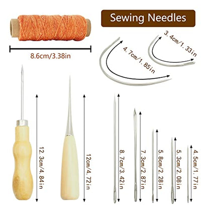 PLANTIONAL Leather Working Tools for Beginners: Professional Leather Craft  Kit with Waxed Thread Groover Awl Stitching Punch for Leathercraft Adults