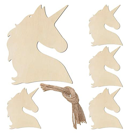 Unicorn Head Hanging Wood Animal Head Shape Unfinished Wood with Twines Unicorn Shape DIY Craft Ornament for Christmas Wedding Birthday Birthday Lamantery