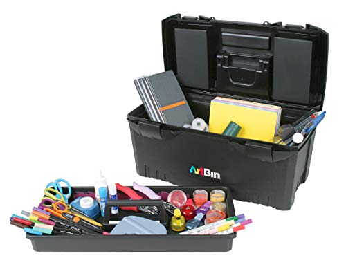 ArtBin 6918AB Twin Top 17 inch Supply Box, Portable Art & Craft Supply Organizer with Handle, [1] Plastic Storage Case, Black