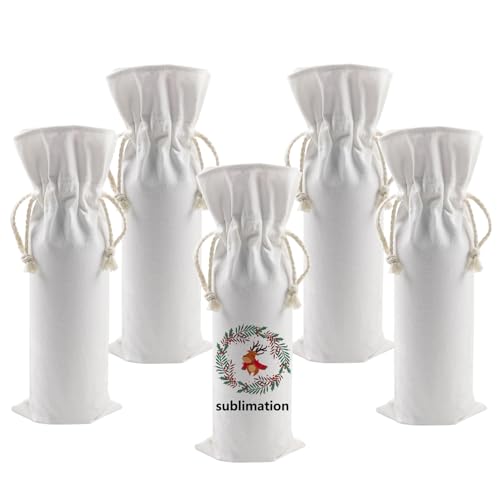 OKBA 5 PCS Sublimation wine gift bag blank, Canvas wine bottle bag with drawstring, Suitable for sublimation, screen printing, DIY graffiti OKBA