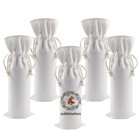 OKBA 5 PCS Sublimation wine gift bag blank, Canvas wine bottle bag with drawstring, Suitable for sublimation, screen printing, DIY graffiti OKBA