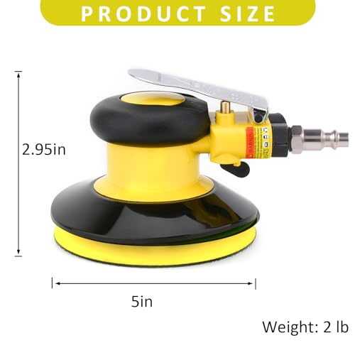Professional Air Random Orbital Palm Sander, Dual Action Pneumatic Sander, Low Vibration, Heavy Duty … (5-inch Yellow) Gedu